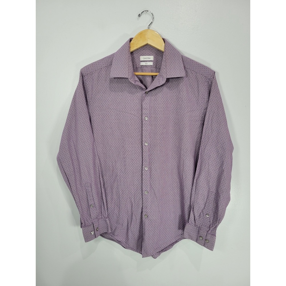 Calvin Klein Mens Slim Fit Purple Micro Pattern Dress Shirt 16.5 32/33 Large